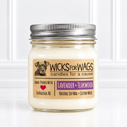 Wicks for Wags Soy Candle - Lavender and Teakwood - Made in the USA