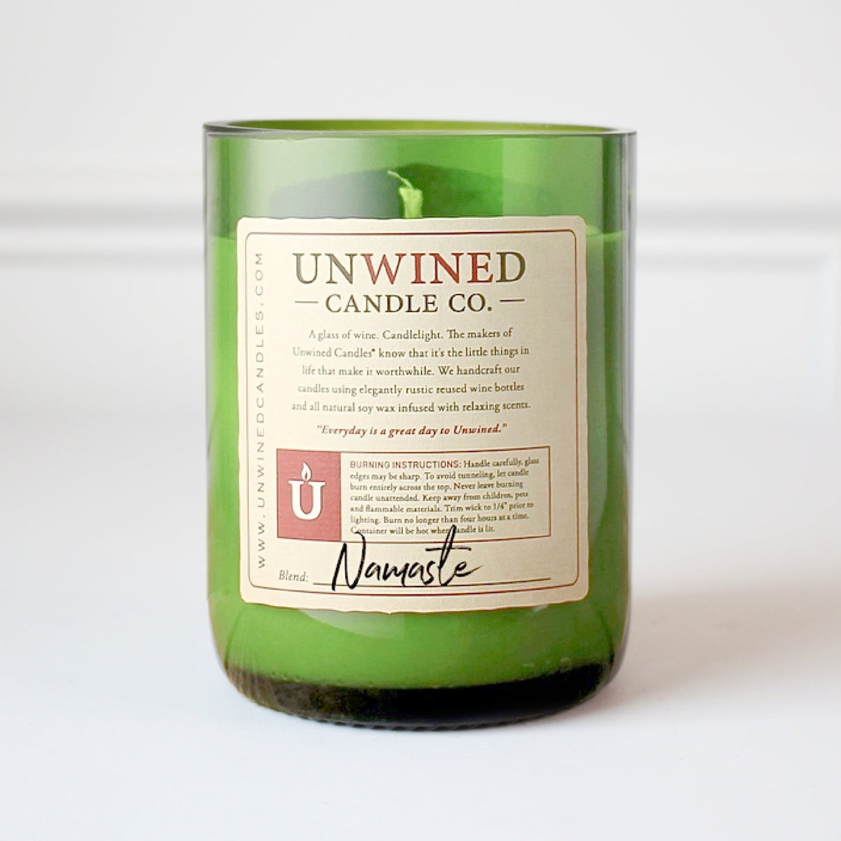 Recycled Wine Bottle Soy Candle - Namaste - Made in the USA