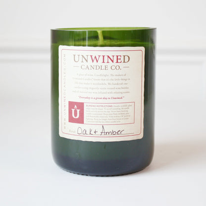 Recycled Wine Bottle Soy Candle - Oak and Amber - Made in the USA