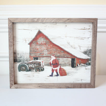 Santa on the Farm Hand Painted Art - Made in the USA