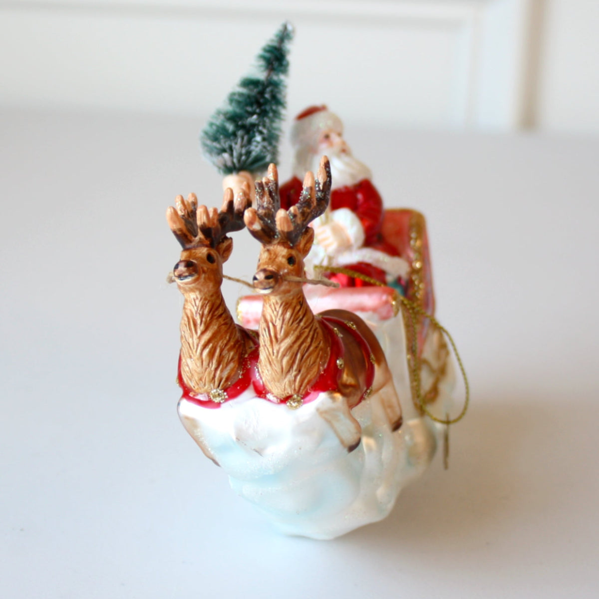 Santa's Sleigh and Reindeer Glass Christmas Ornaments - Made in the USA