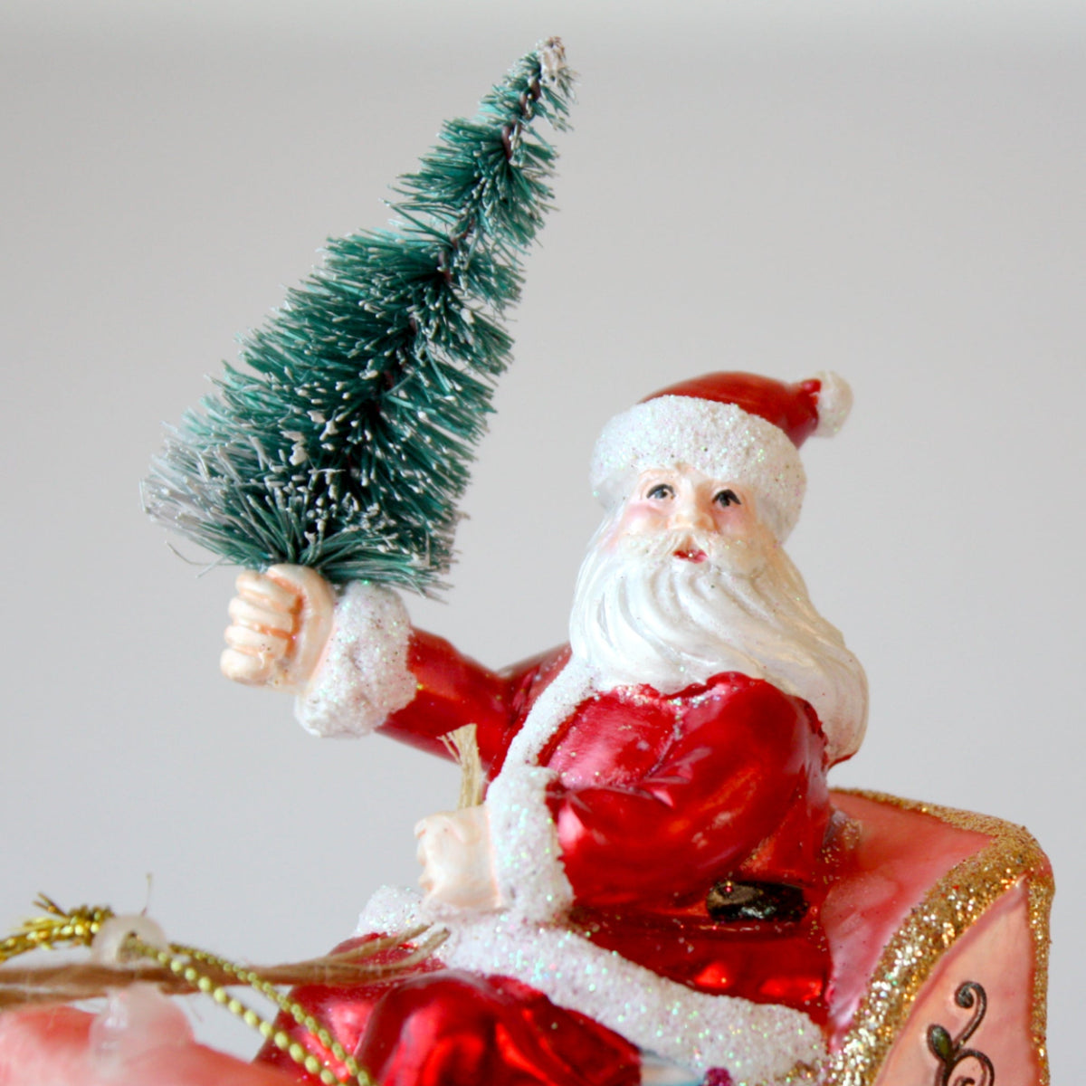 Santa's Sleigh and Reindeer Glass Christmas Ornaments - Made in the USA