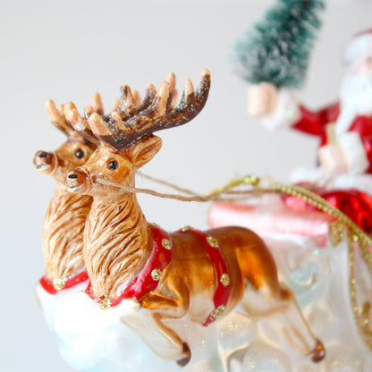 Santa's Sleigh and Reindeer Glass Christmas Ornaments - Made in the USA