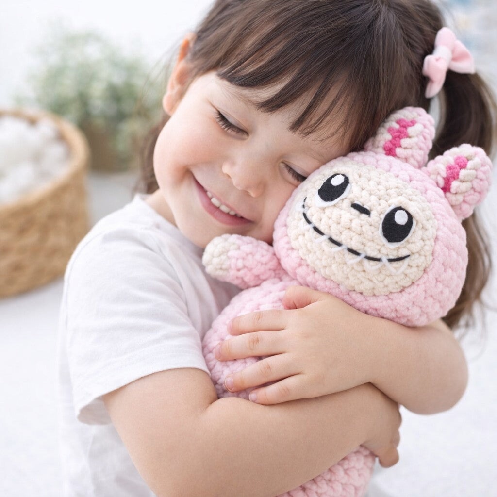 Crocheted Plushie Bunny - Pink (Labubu Inspired) - Made in the USA