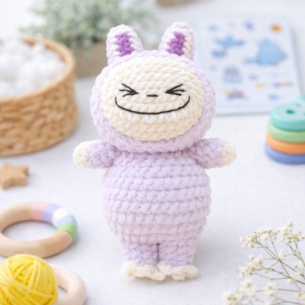 Crocheted Plushie Bunny - Purple (Labubu Inspired) - Made in the USA