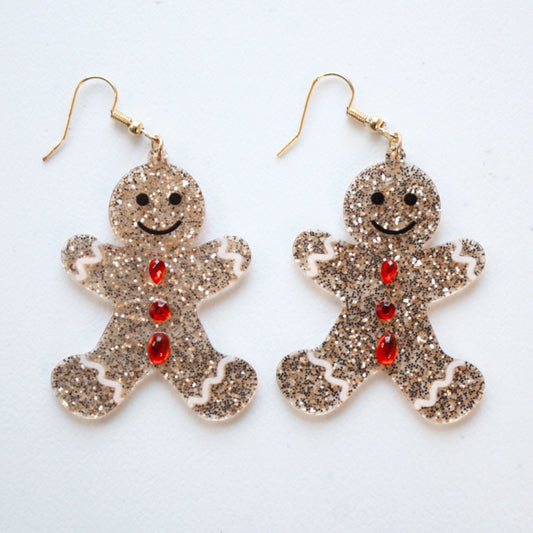 Sparkly Gingerbread Christmas Earrings - Made in the USA