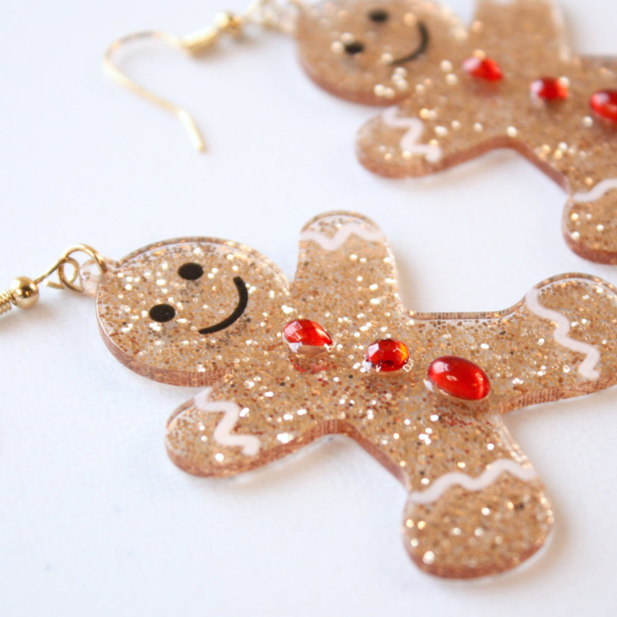 Sparkly Gingerbread Christmas Earrings - Made in the USA