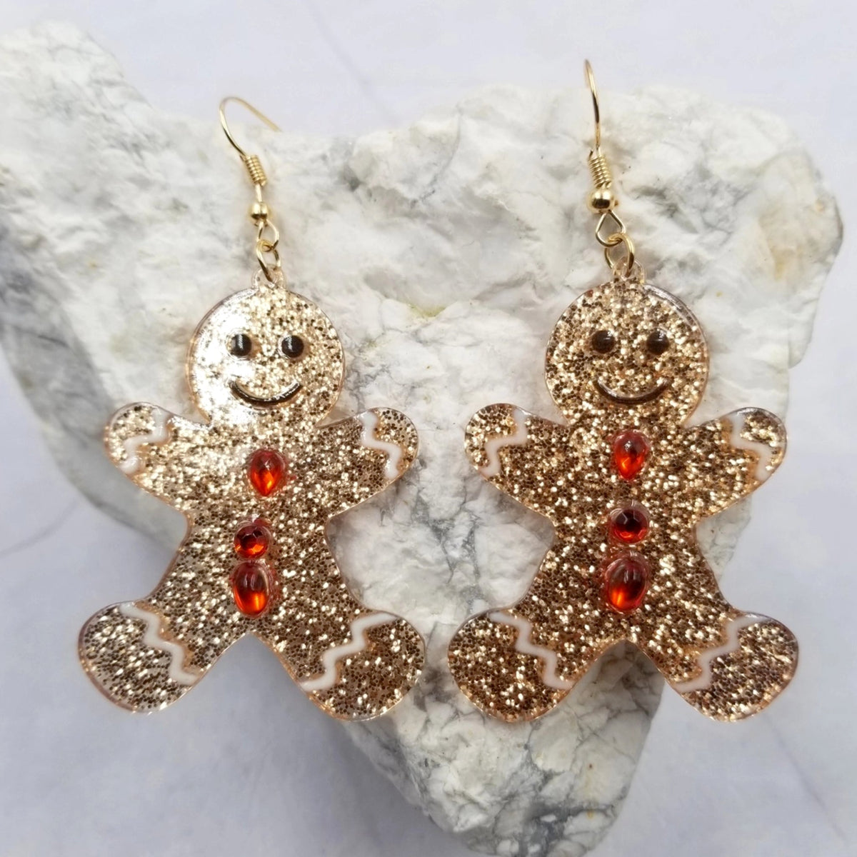 Sparkly Gingerbread Christmas Earrings - Made in the USA