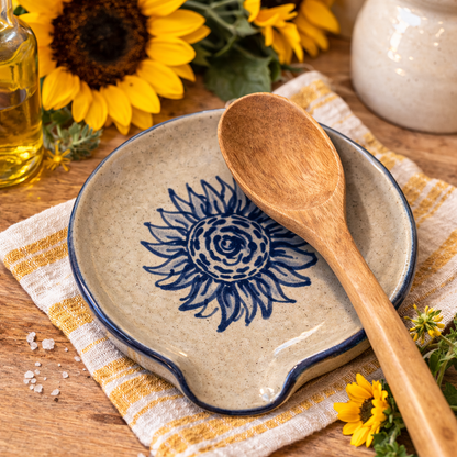 Sunflower Hand Painted Pottery Spoon Rest - Made in the USA