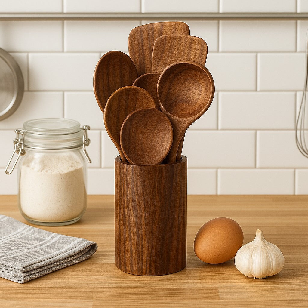 Teak Kitchen Utensils - 7 Piece Set - Made in the USA