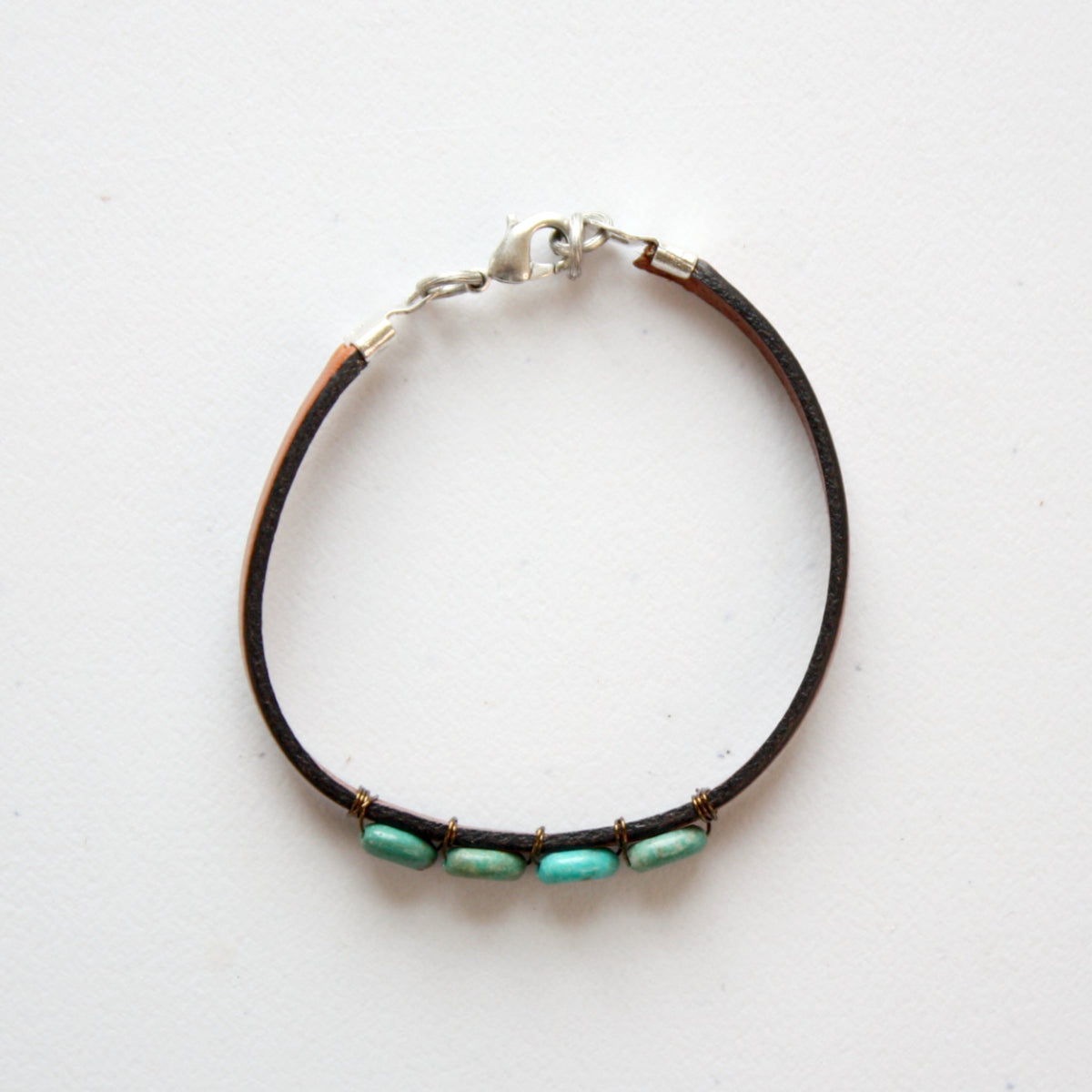 Turquoise Gemstone Boho Leather Bracelet - Made in the USA