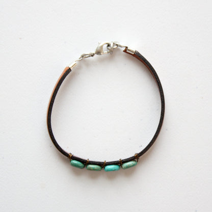 Turquoise Gemstone Boho Leather Bracelet - Made in the USA