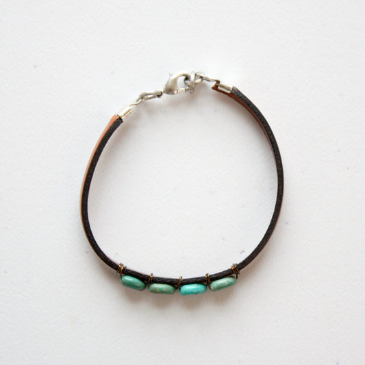 Turquoise Gemstone Boho Leather Bracelet - Made in the USA