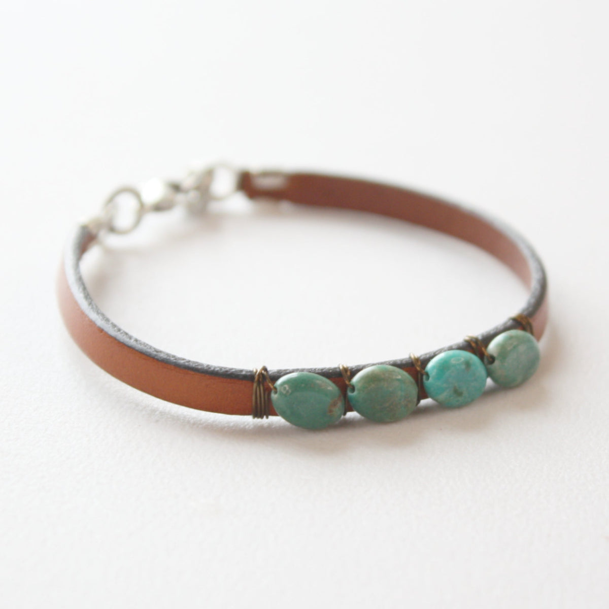 Turquoise Gemstone Boho Leather Bracelet - Made in the USA