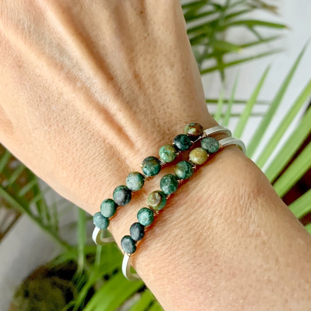 Turquoise Gemstone Boho Leather Bracelet - Made in the USA