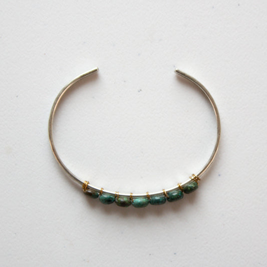 Turquoise Silver Boho Cuff Bracelet - Made in the USA