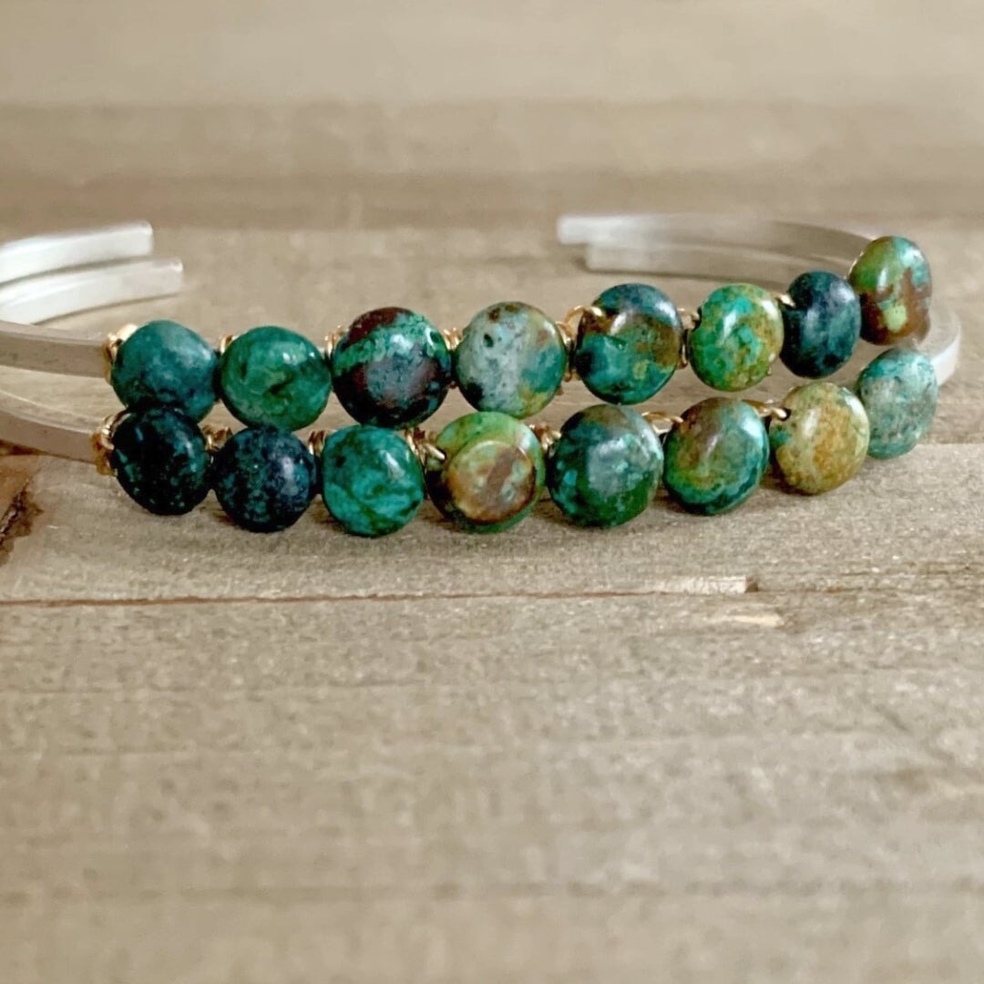 Turquoise Silver Boho Cuff Bracelet - Made in the USA