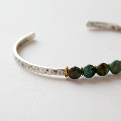 Turquoise Silver Boho Cuff Bracelet - Made in the USA