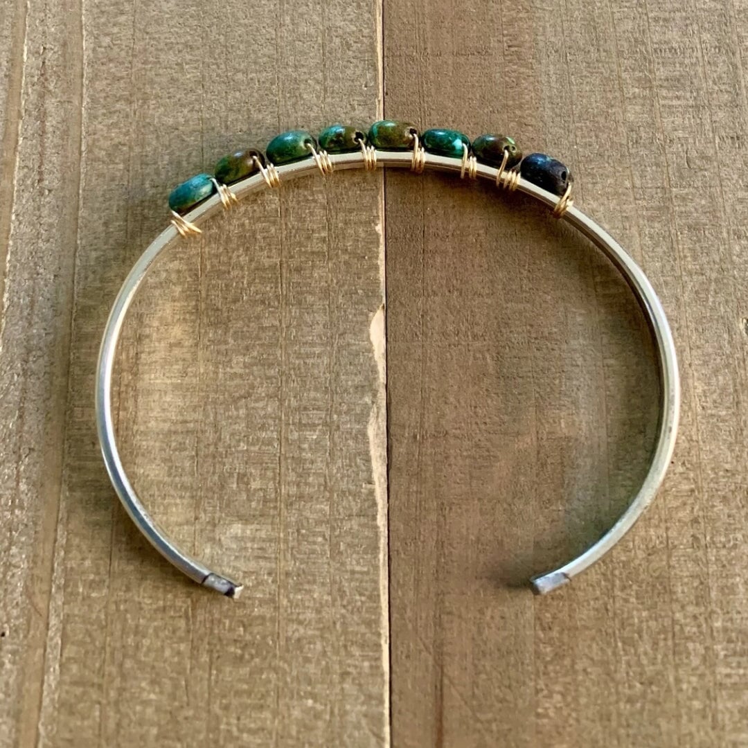 Turquoise Silver Boho Cuff Bracelet - Made in the USA