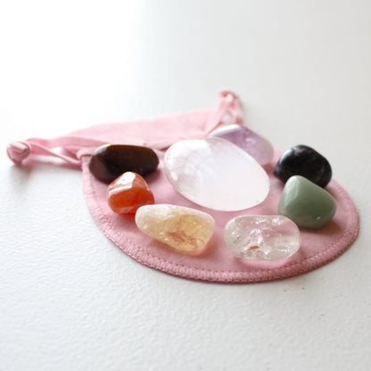 7 Chakra Stone Set with Selenite Palm Stone - Made in the USA