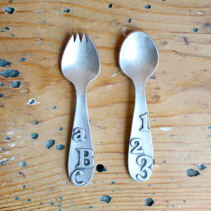 Pewter "ABC/123" Spoon and Fork Set - Made in the USA