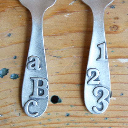 Pewter "ABC/123" Spoon and Fork Set - Made in the USA