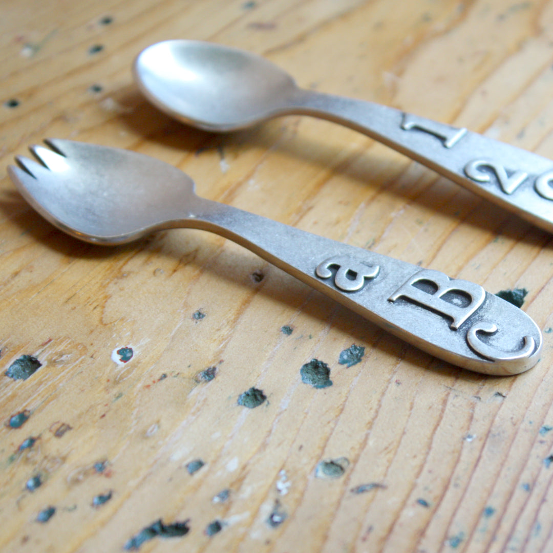 Pewter "ABC/123" Spoon and Fork Set - Made in the USA