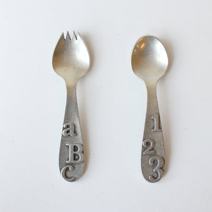 Pewter "ABC/123" Spoon and Fork Set - Made in the USA