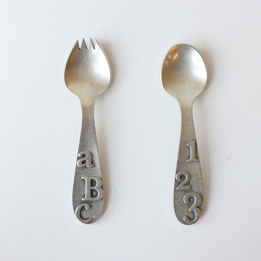 Pewter "ABC/123" Spoon and Fork Set - Made in the USA