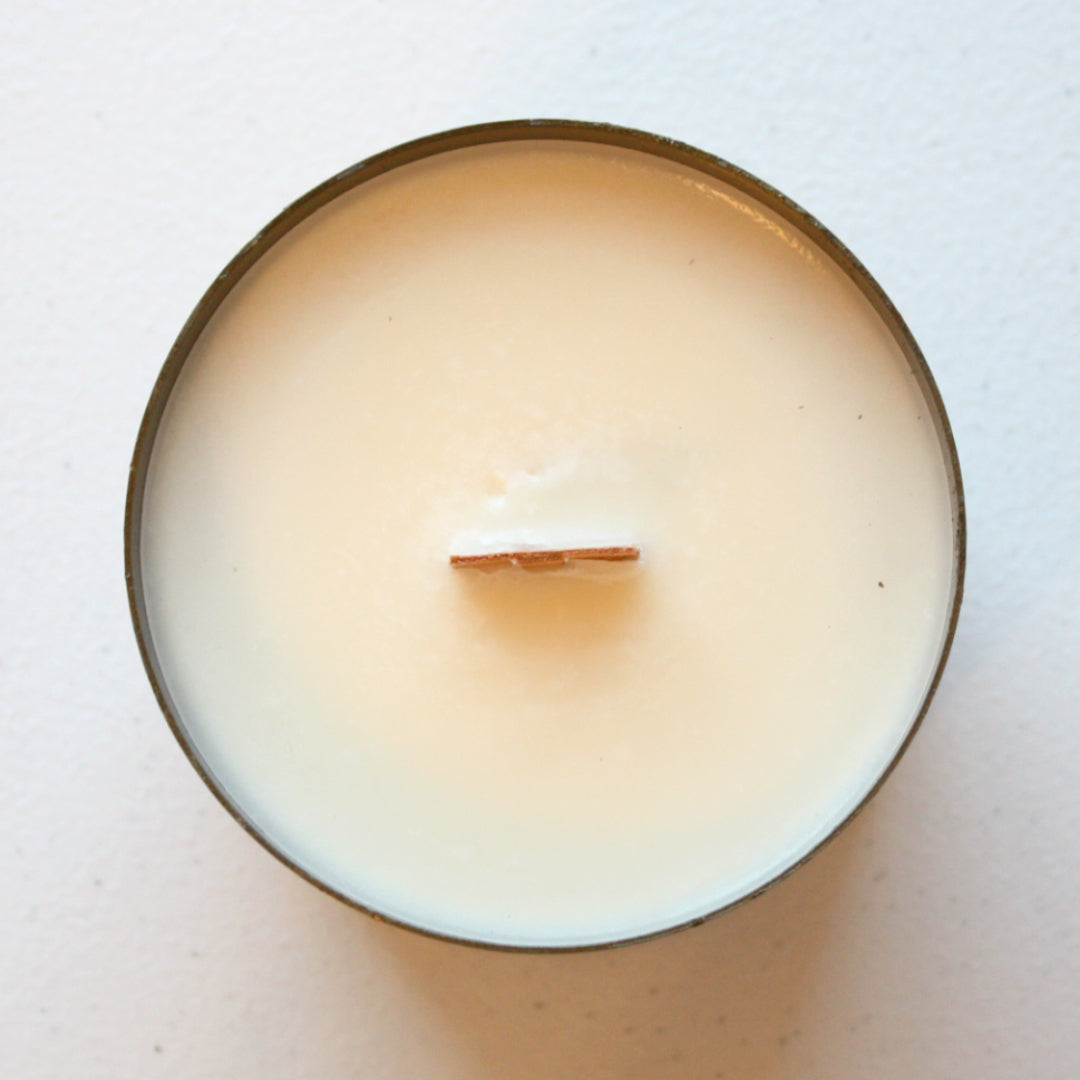 Antique Brass Wood Wick Soy Candle - Apples and Maple Bourbon - Made in the USA
