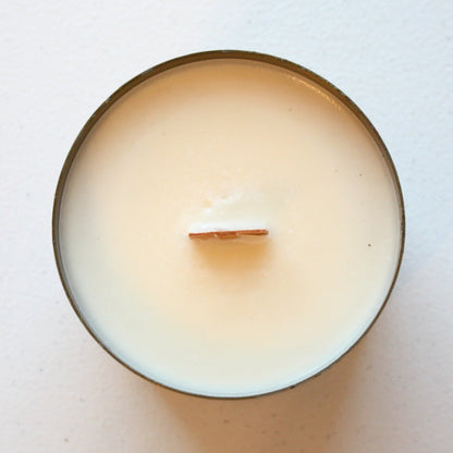 Antique Brass Wood Wick Soy Candle - Apples and Maple Bourbon - Made in the USA