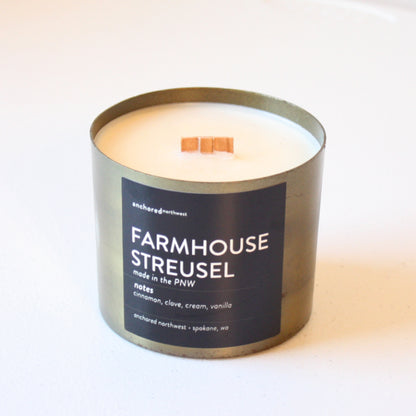 Antique Brass Wood Wick Soy Candle - Farmhouse Streusel - Made in the USA
