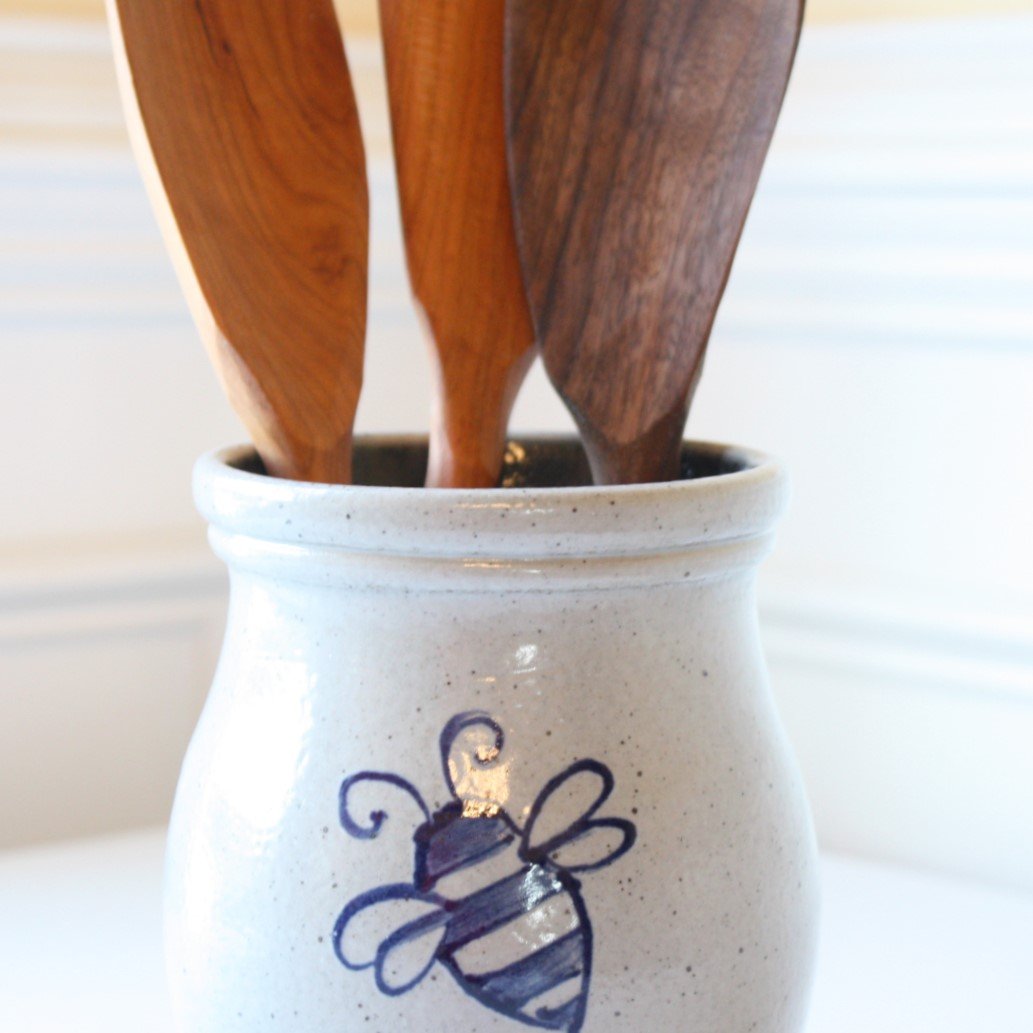 Bumble Bee Hand Painted Pottery Utensil Holder - Made in the USA