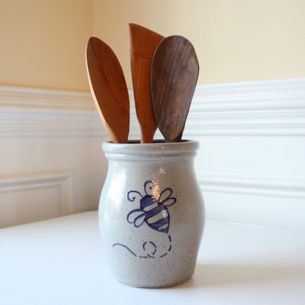 Bumble Bee Hand Painted Pottery Utensil Holder - Made in the USA
