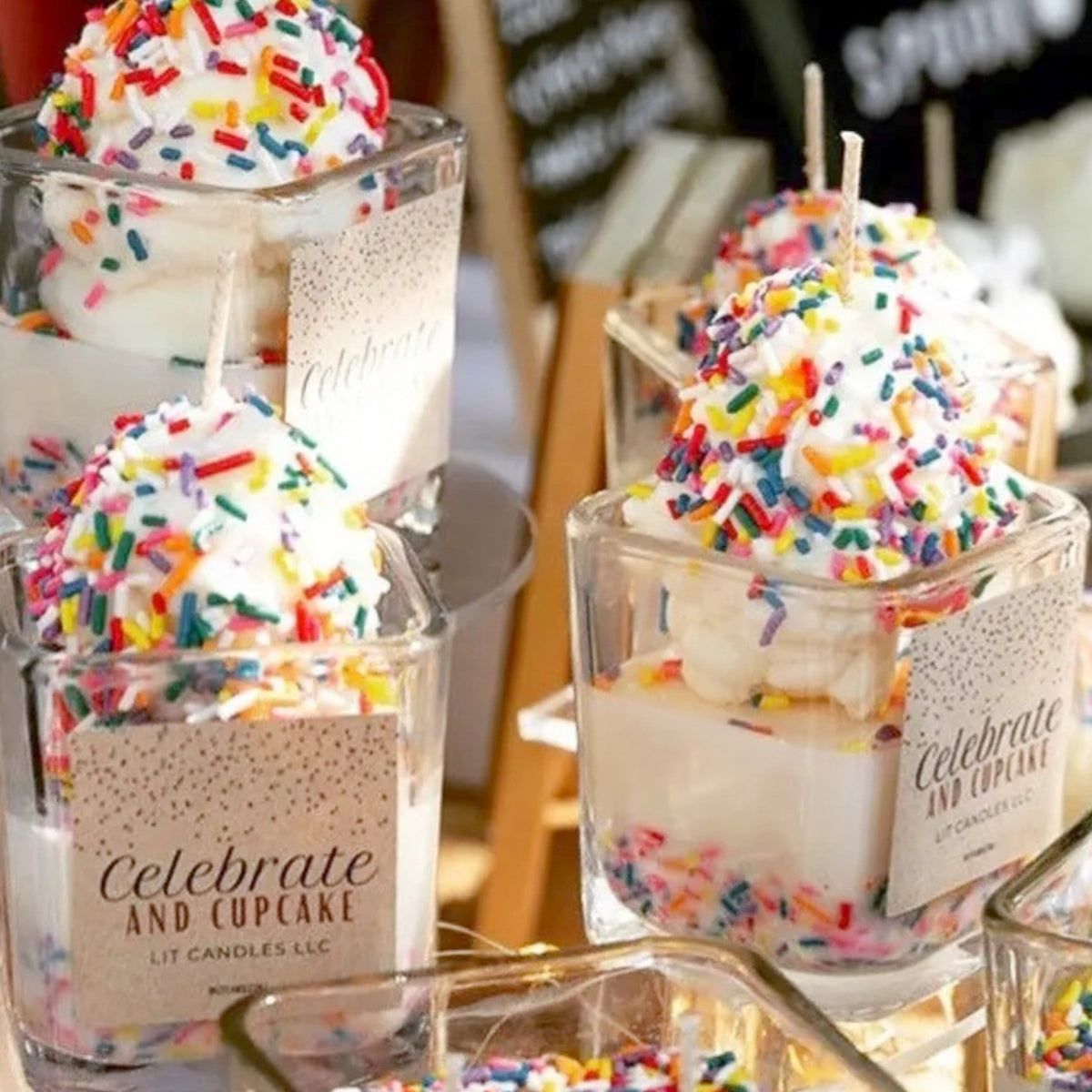 Celebrate and Cupcake Vanilla Soy Candle with Sprinkles - Made in the USA
