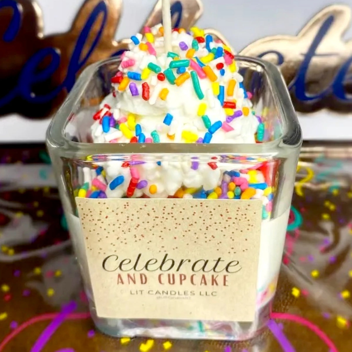 Celebrate and Cupcake Vanilla Soy Candle with Sprinkles - Made in the USA