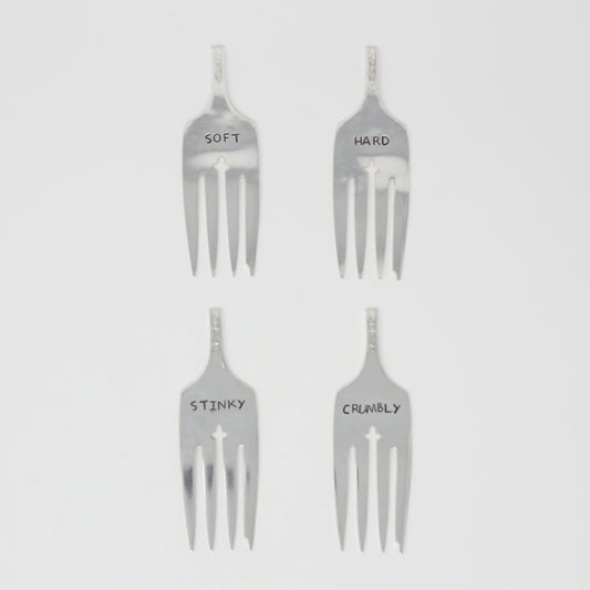 Vintage Fork Cheese Markers  Set - "Soft" "Hard" "Stinky" and "Crumbly" - Made in the USA