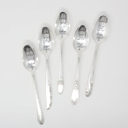 Vintage Stamped Spoons - Coffee Now Wine Later - Made in the USA
