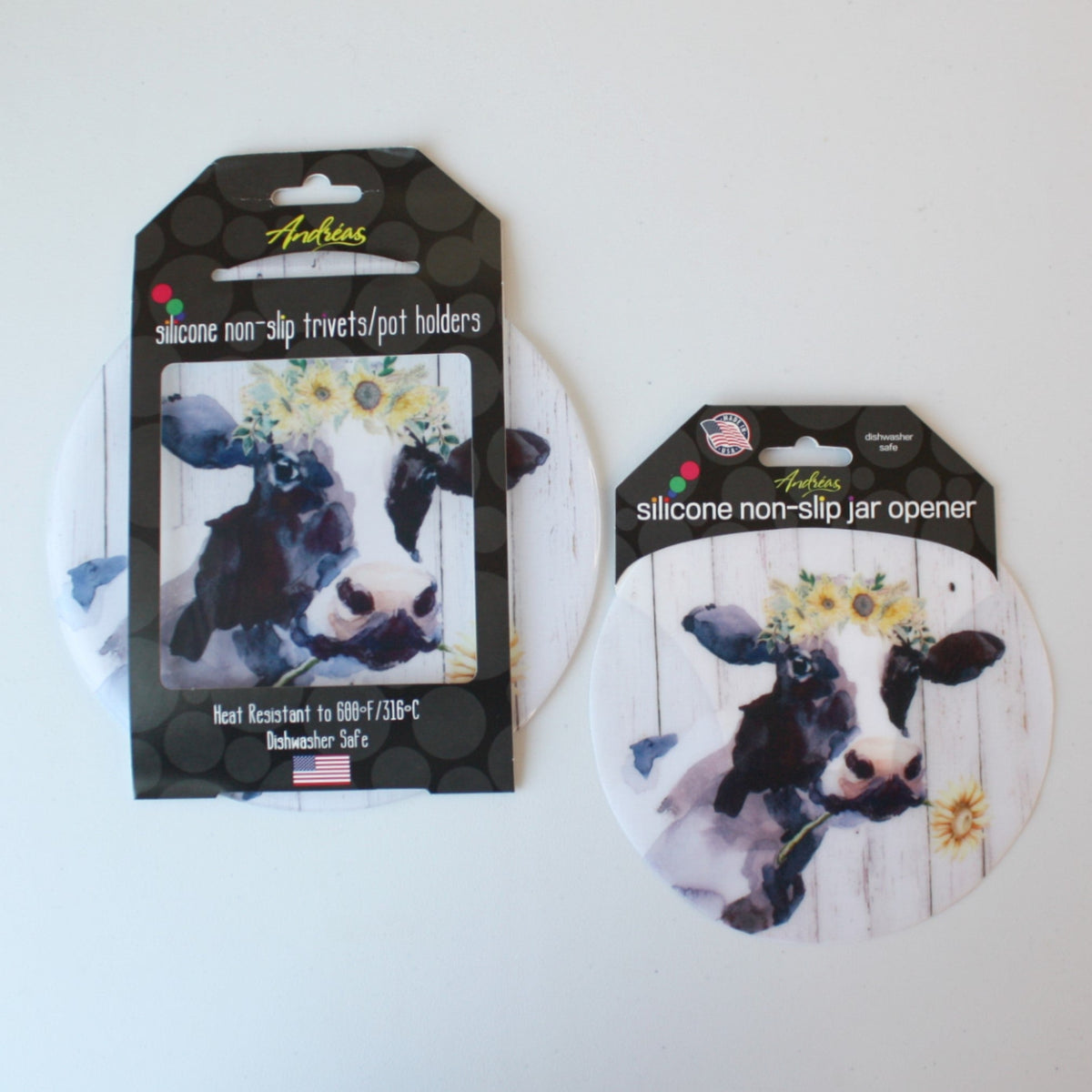 Silicone Trivets and Jar Openers - Cow Flower - Made in the USA