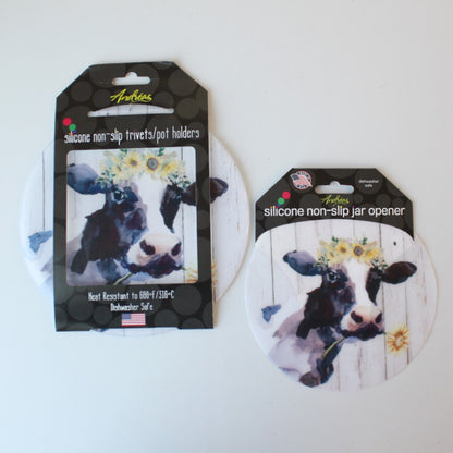 Silicone Trivets and Jar Openers - Cow Flower - Made in the USA