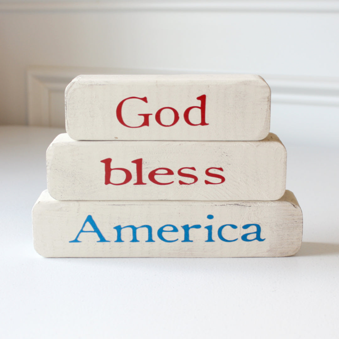 God Bless America Stacked Blocks - Made in the USA