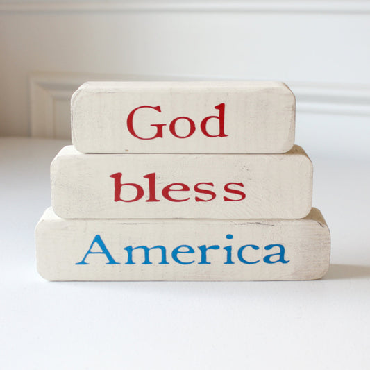 God Bless America Stacked Blocks - Made in the USA
