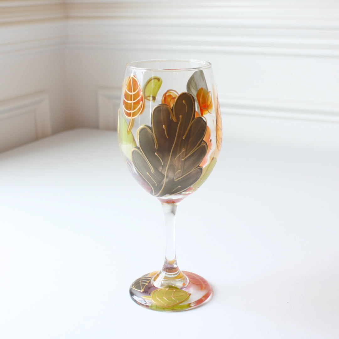 Hand Painted Wine Glasses - Harvest Leaf - Made in the USA
