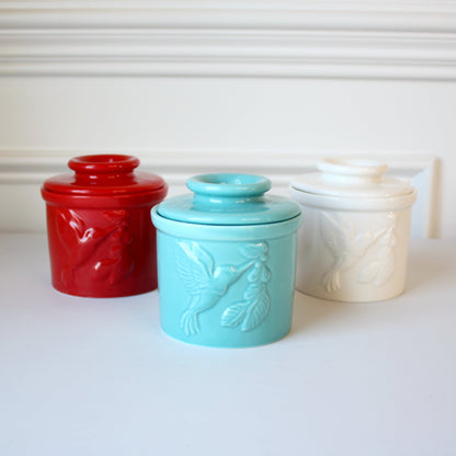 Porcelain Hummingbird Butter Crock - Made in the USA