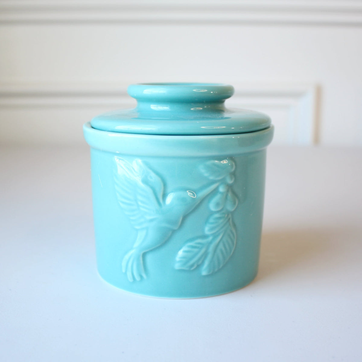 Porcelain Hummingbird Butter Crock - Made in the USA