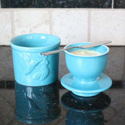 Porcelain Hummingbird Butter Crock - Made in the USA