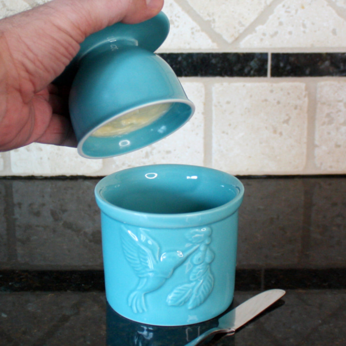 Porcelain Hummingbird Butter Crock - Made in the USA