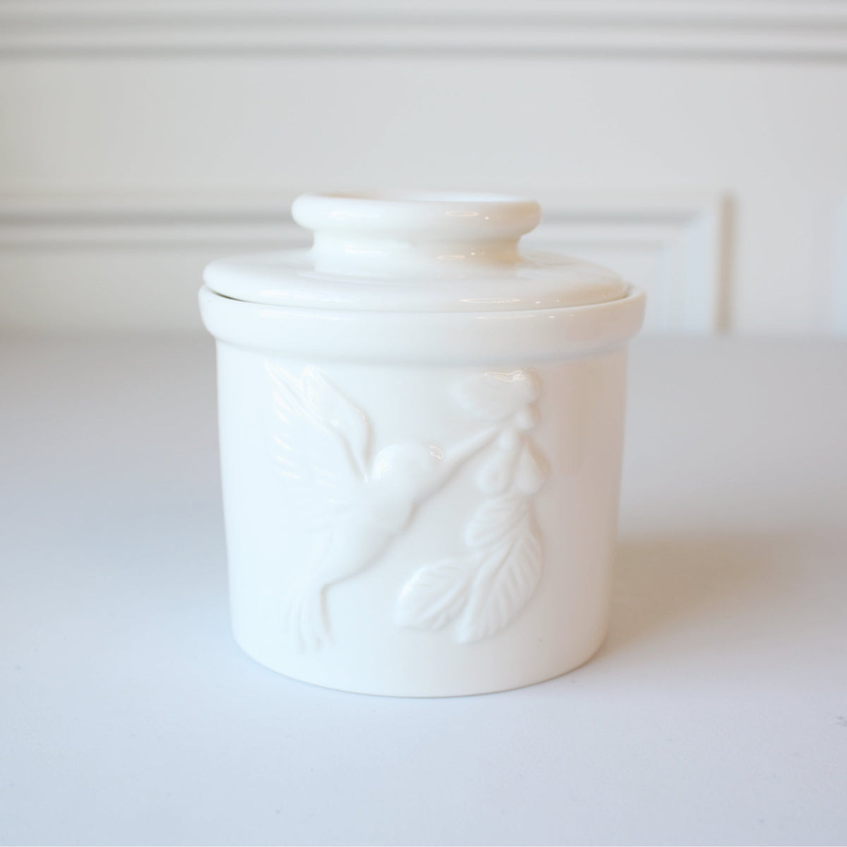 Porcelain Hummingbird Butter Crock - Made in the USA