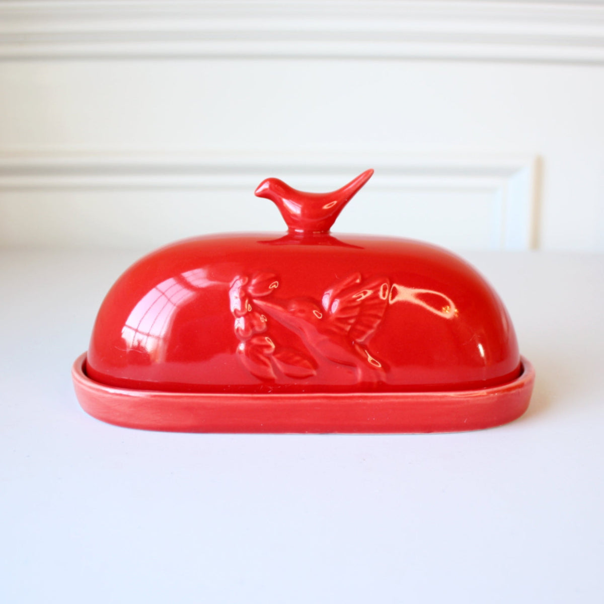 Porcelain Hummingbird Butter Dish - Made in the USA
