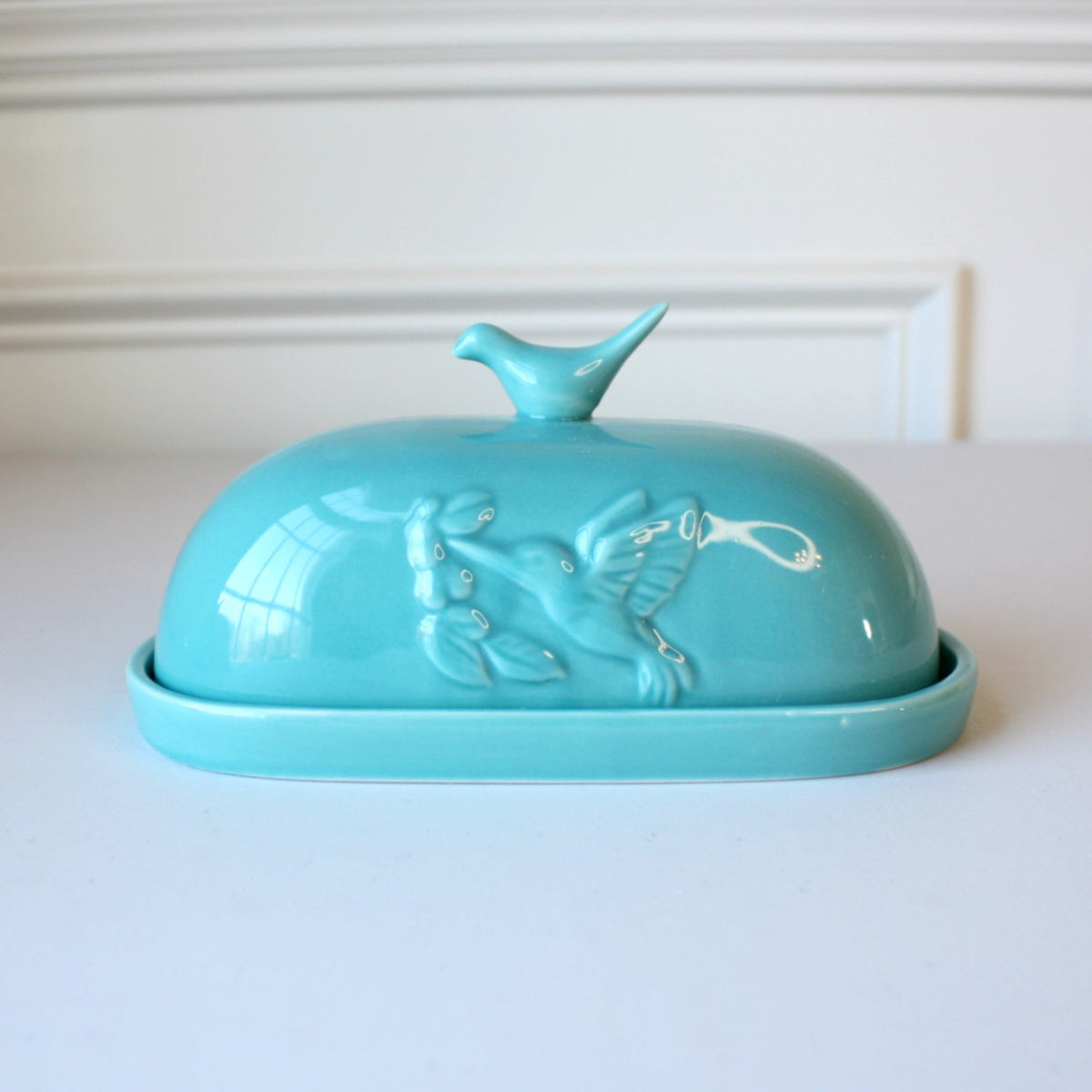 Porcelain Hummingbird Butter Dish - Made in the USA